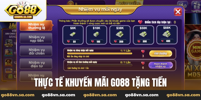 Thực tế khuyến mãi Go88 tặng tiền